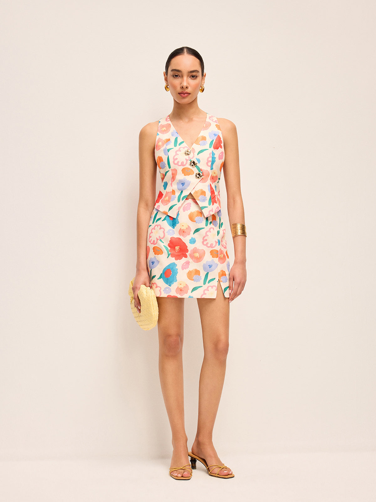 Floral Button Detail Skirt Set