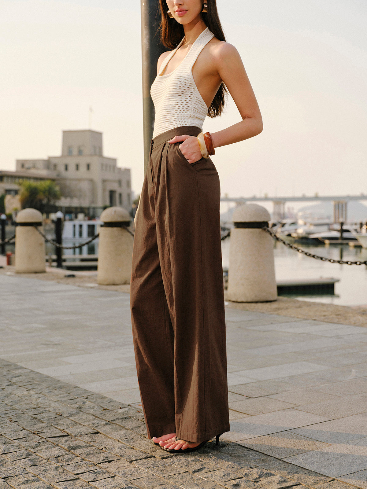 Cotton & Linen Mid-Waist Pants