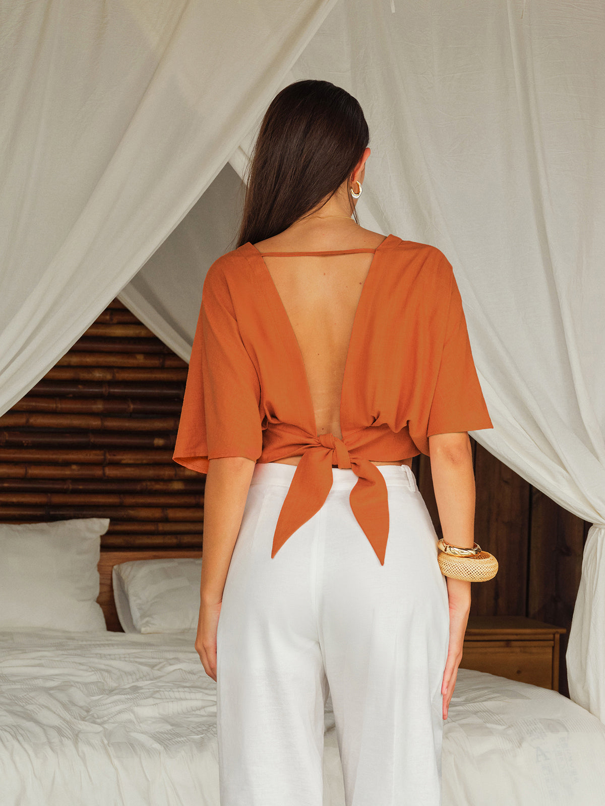 Cotton & Linen Criss-Cross Front Blouse