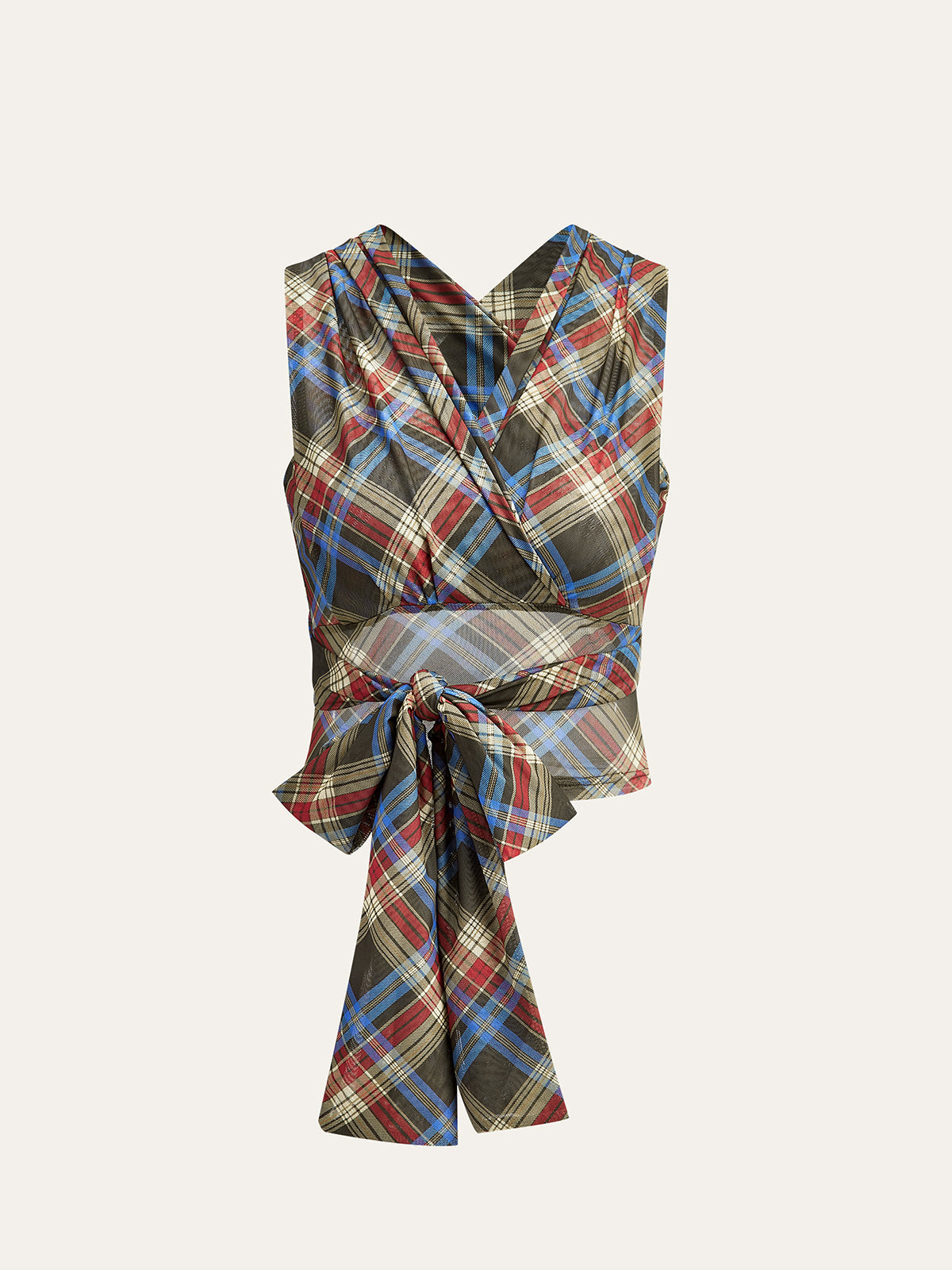 Plaid Knotted Tie-Back Top