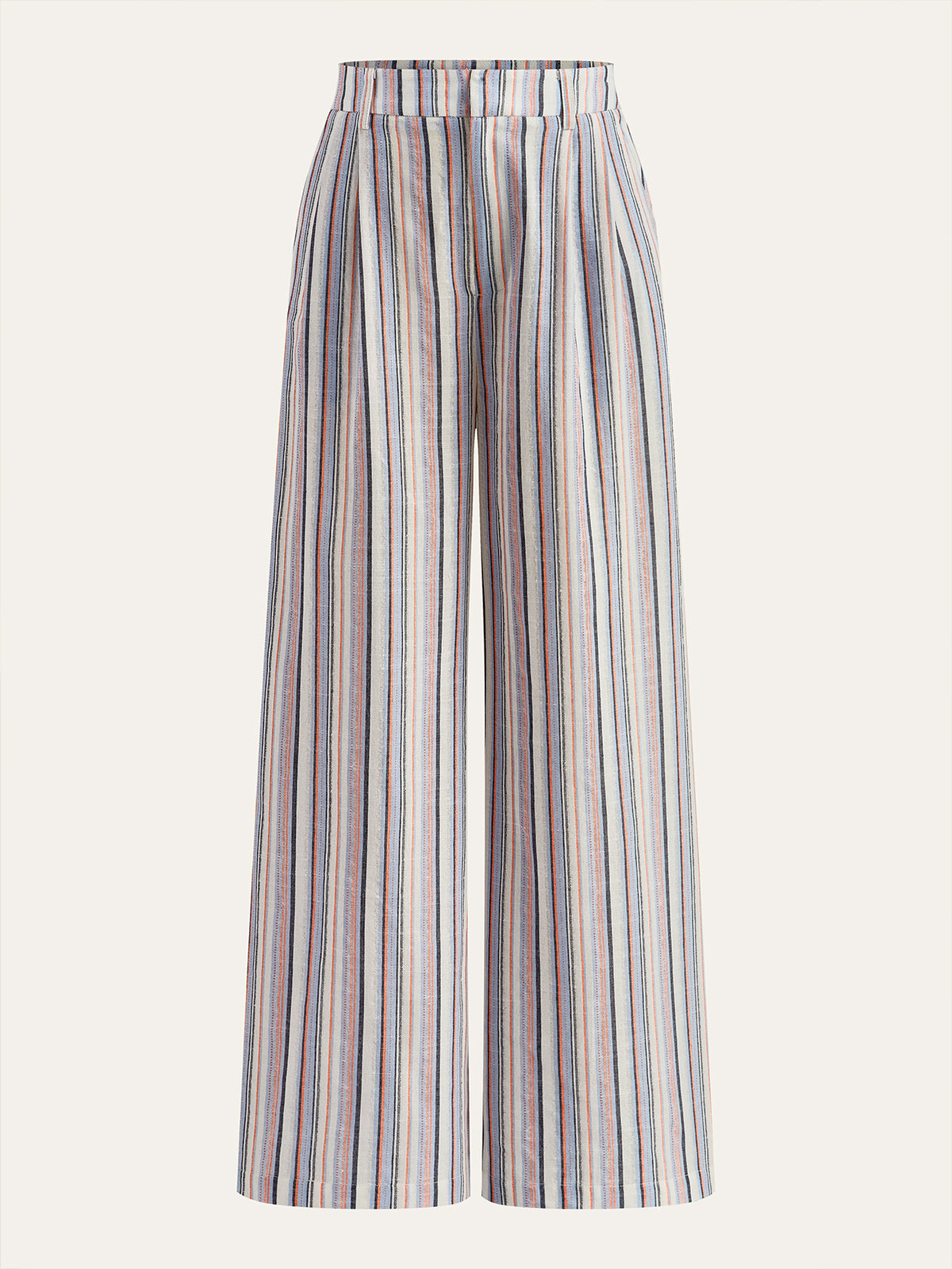 Linen & Cotton Mid-Waist Striped Wide-Leg Pants