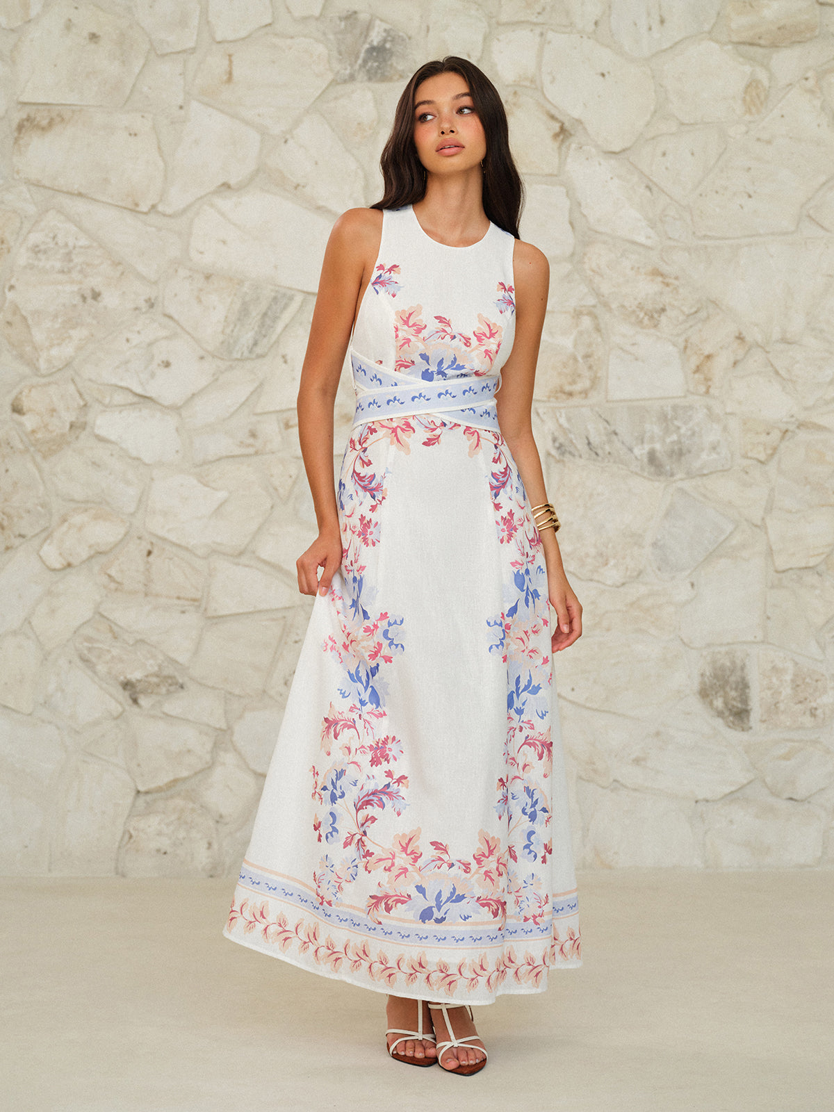 Sleeveless Floral Print Maxi Dress