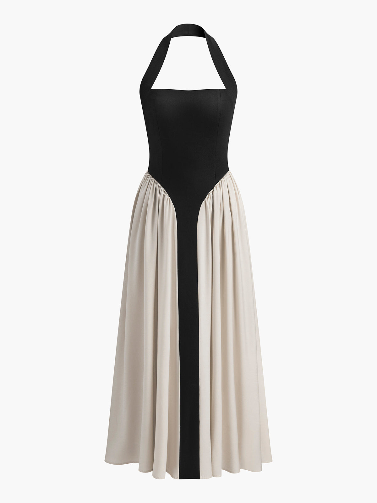 Color Block Halter Neck Linen Blend Dress