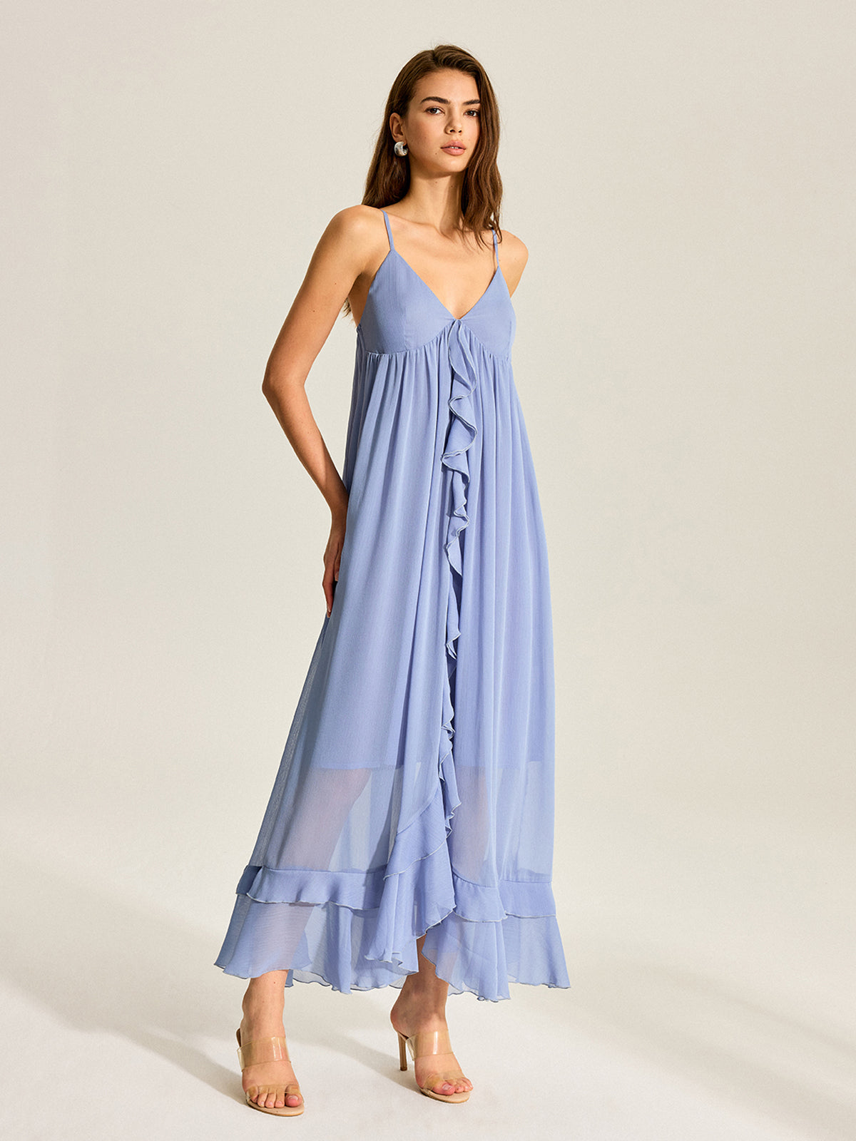 Cape Two-Piece Ruffled Chiffon Dress