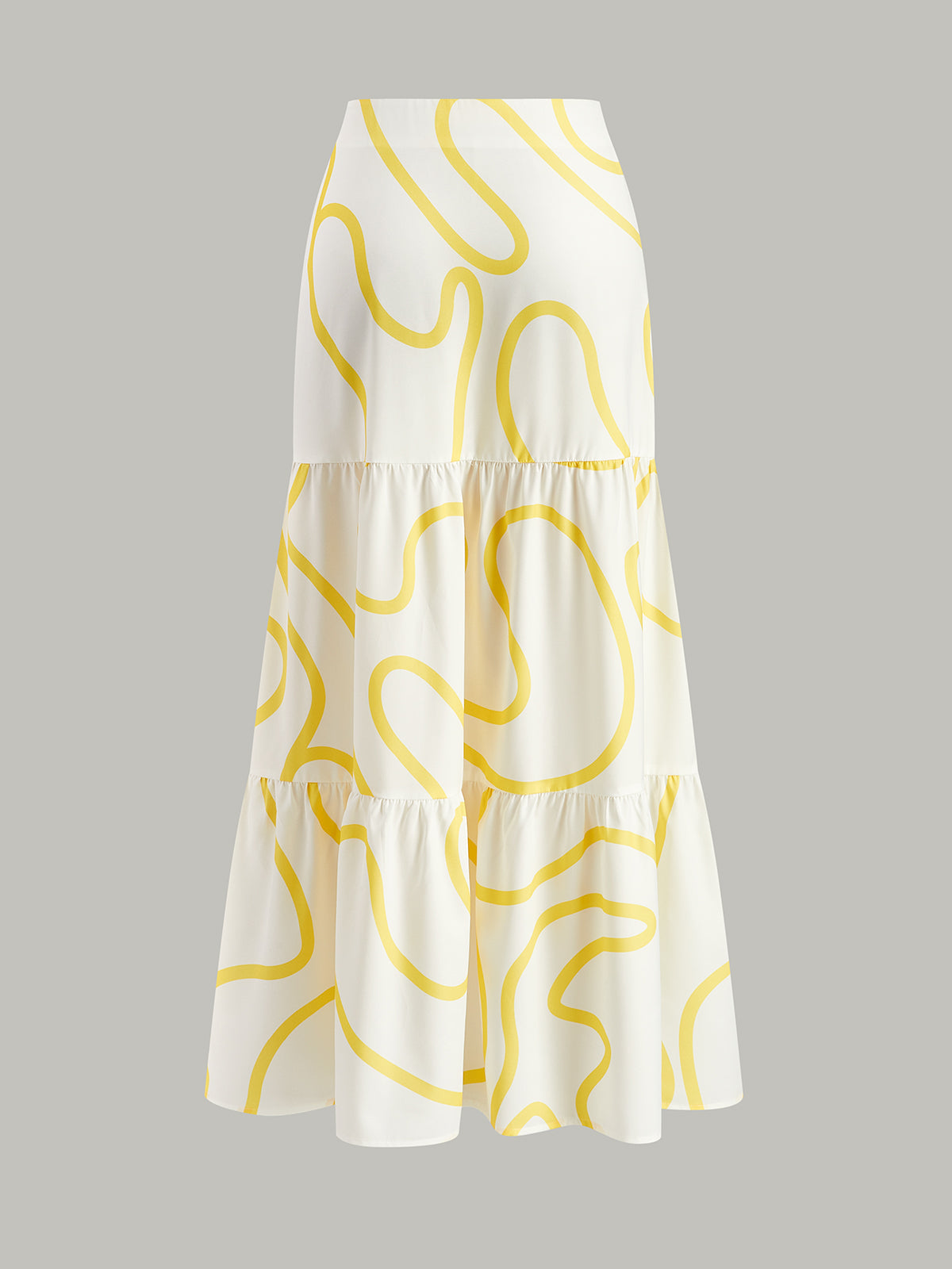 One-Shoulder Abstract Print Crop Top and Tiered Maxi Skirt Set