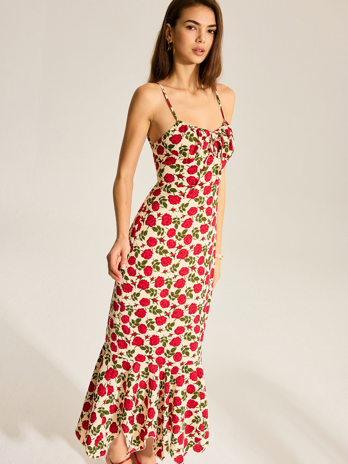 Floral Print Ruffle Hem Maxi Dress