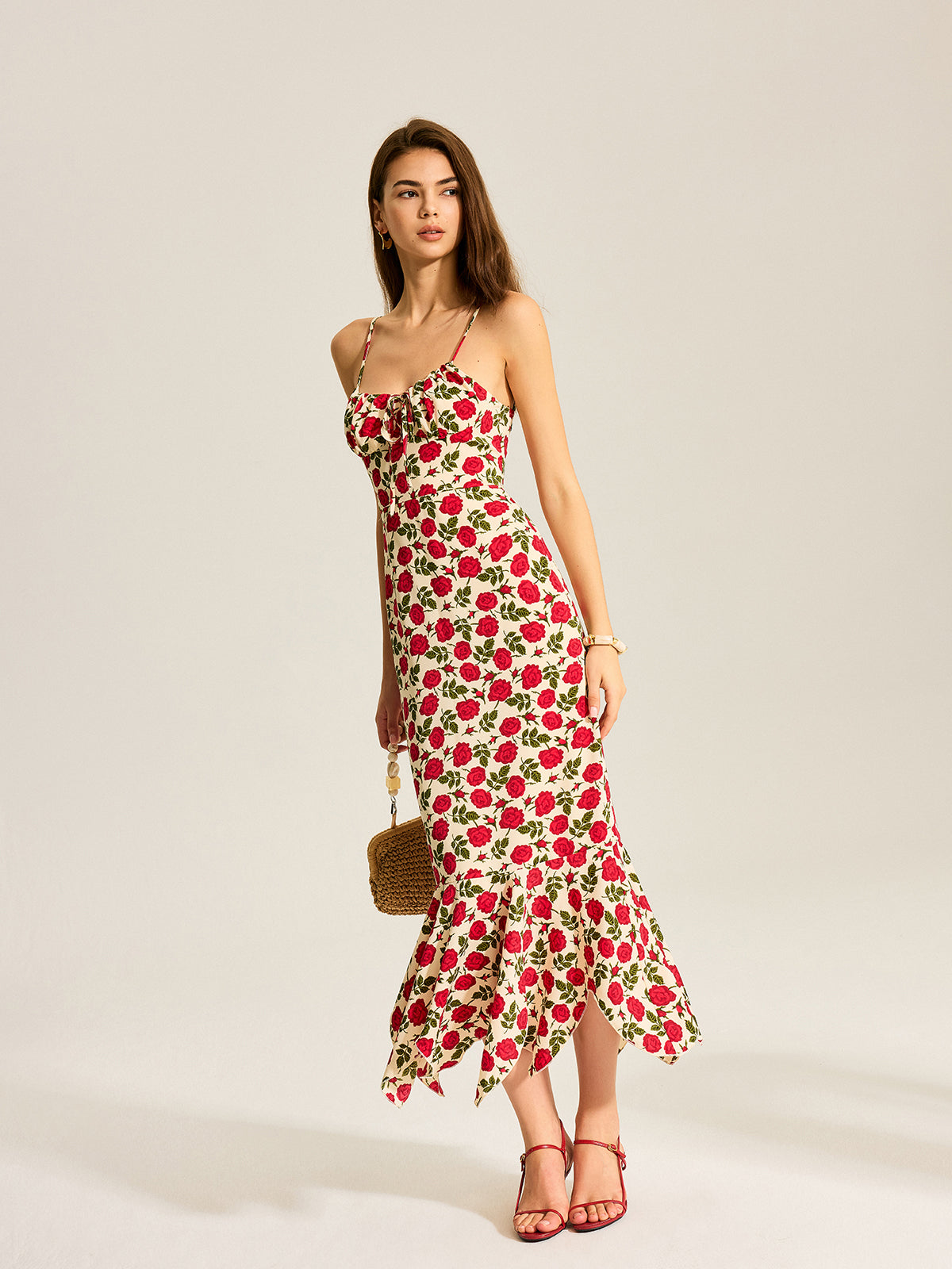 Floral Print Ruffle Hem Maxi Dress