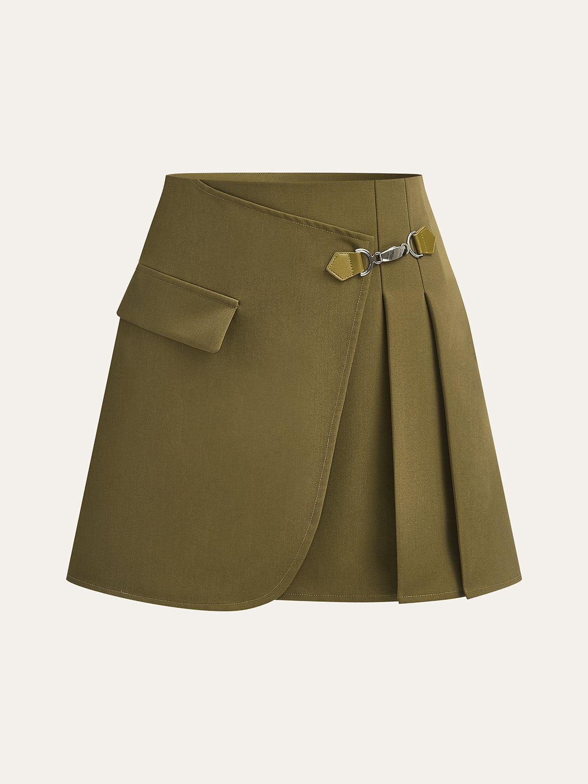 Pocketed Wrap Pleated Skirt