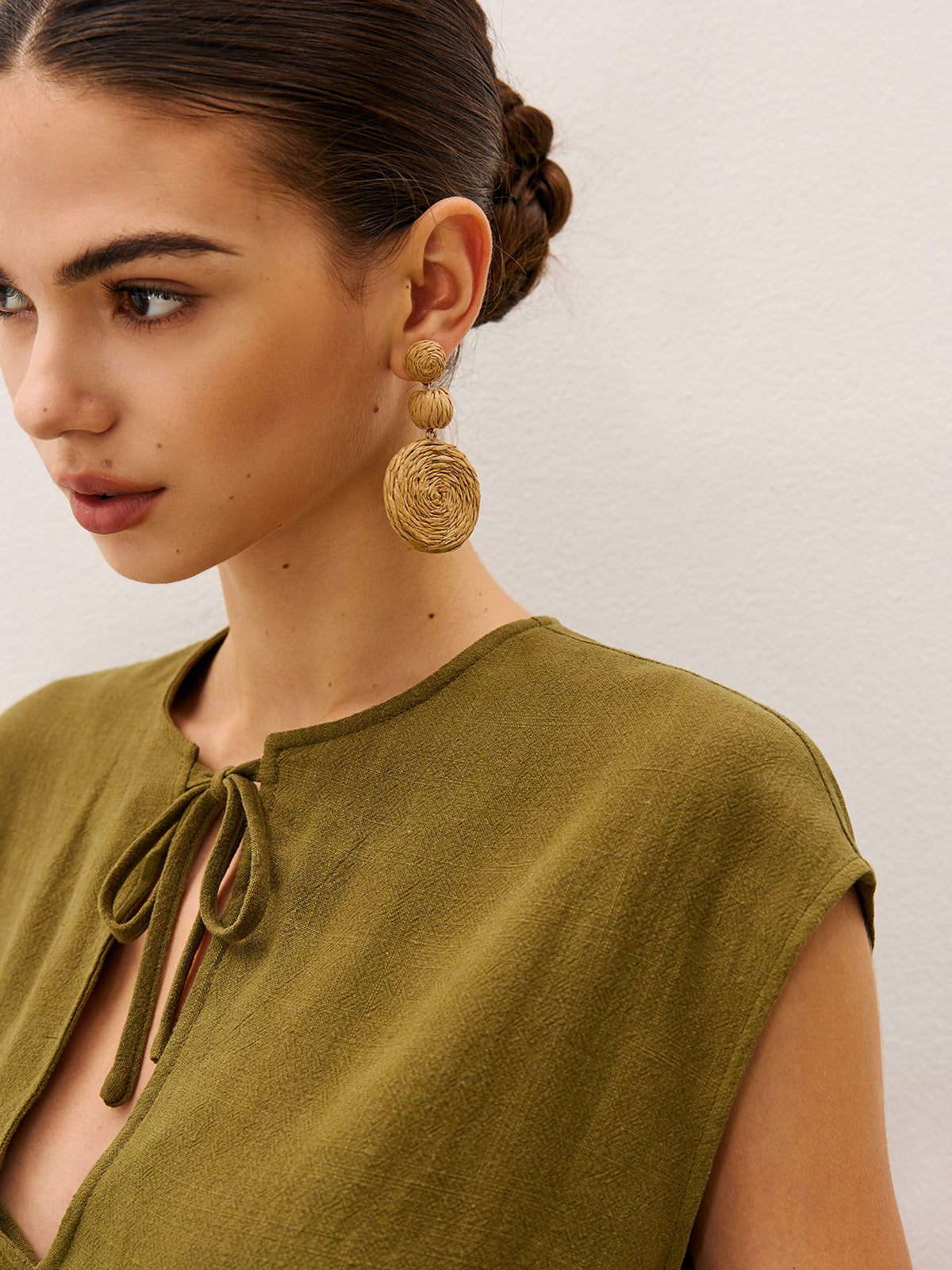 Triple Circle Raffia Drop Earrings