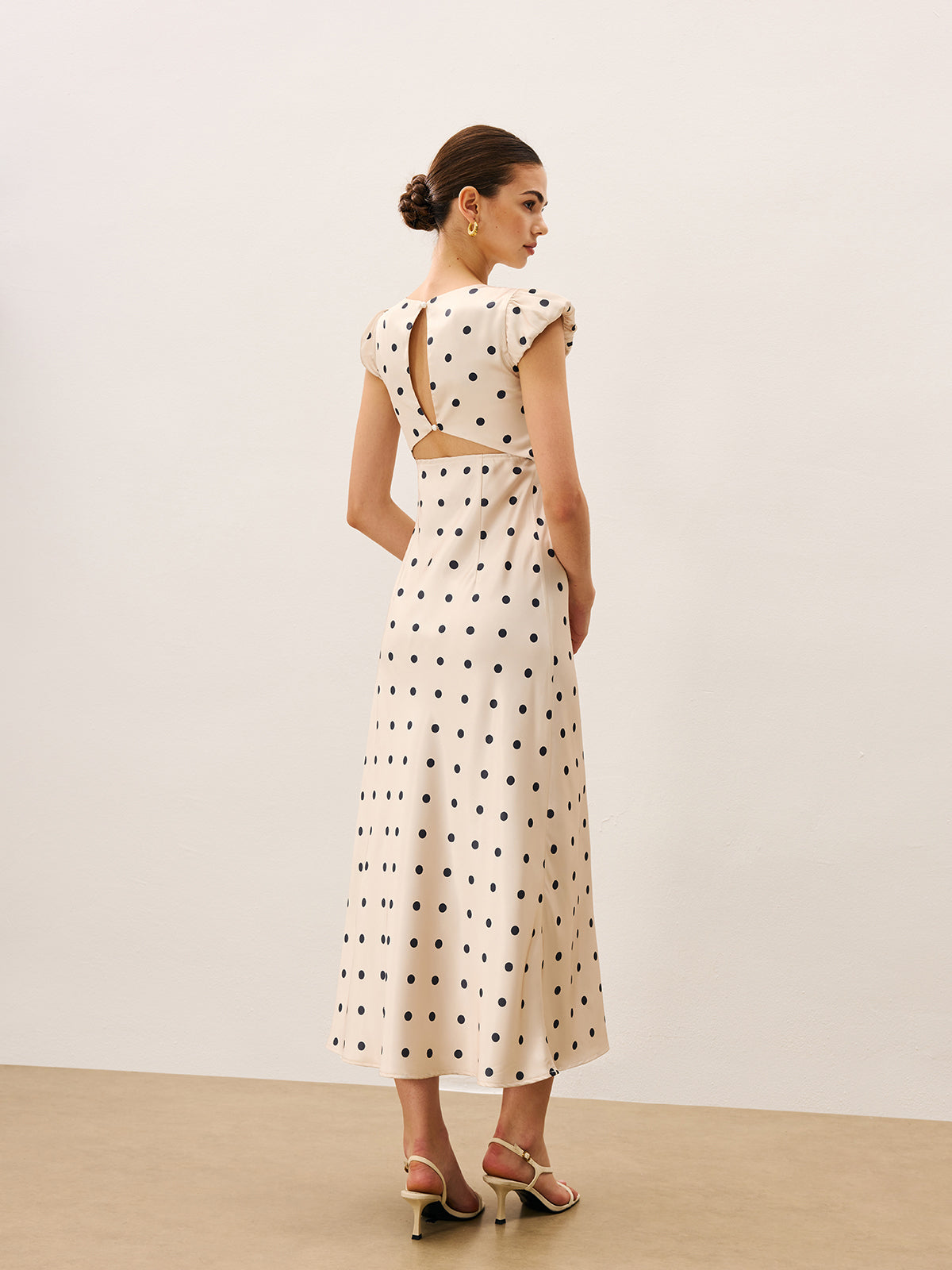 Lace Trim Polka Dot Dress With Invisible Zipper