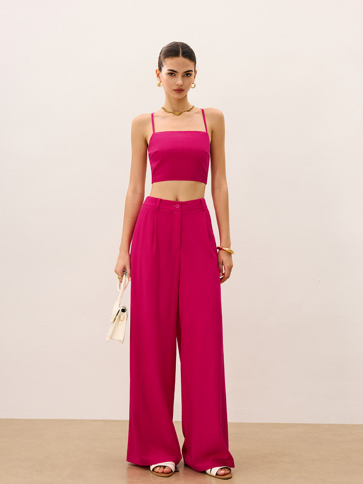 Wide-Leg Pants Set with Tie-Back Top
