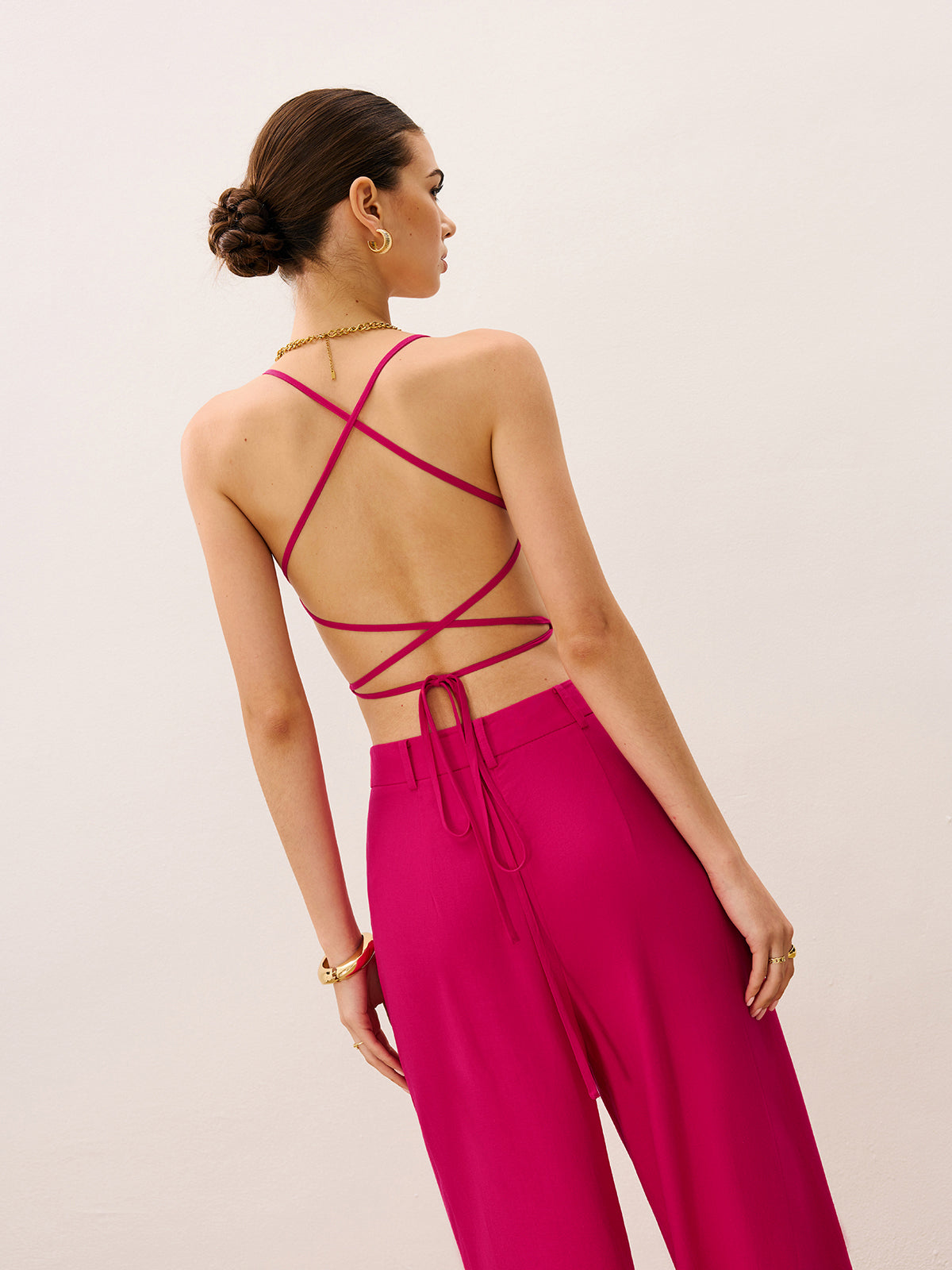 Wide-Leg Pants Set with Tie-Back Top