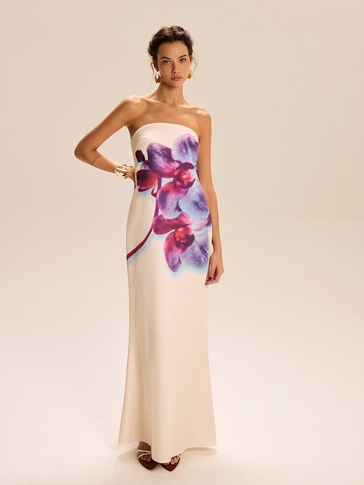 Strapless Floral Print Maxi Dress