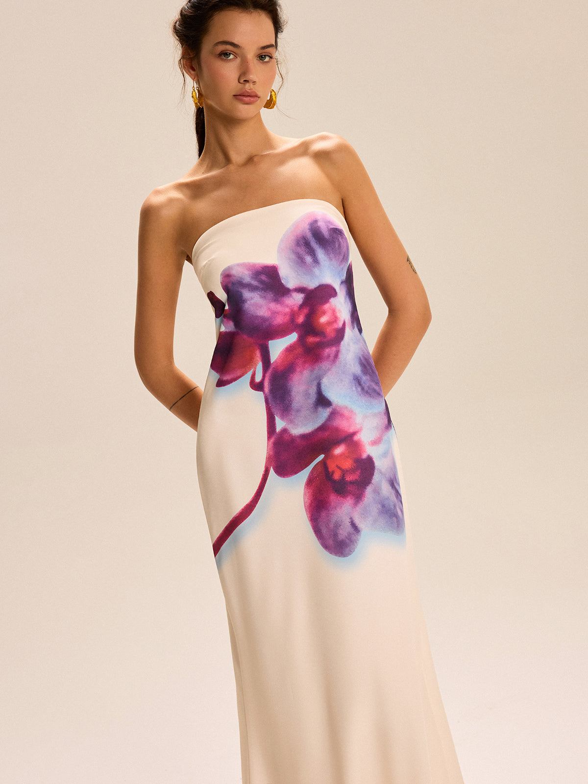 Strapless Floral Print Maxi Dress
