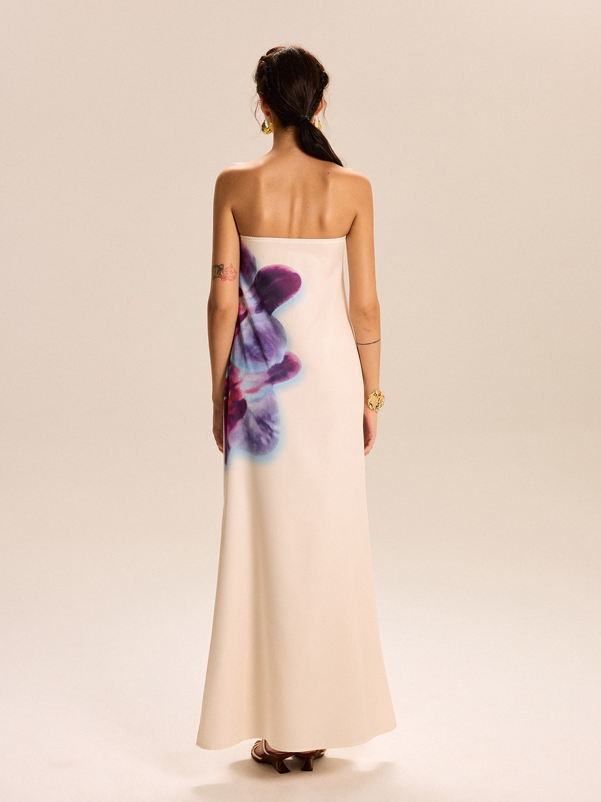 Strapless Floral Print Maxi Dress