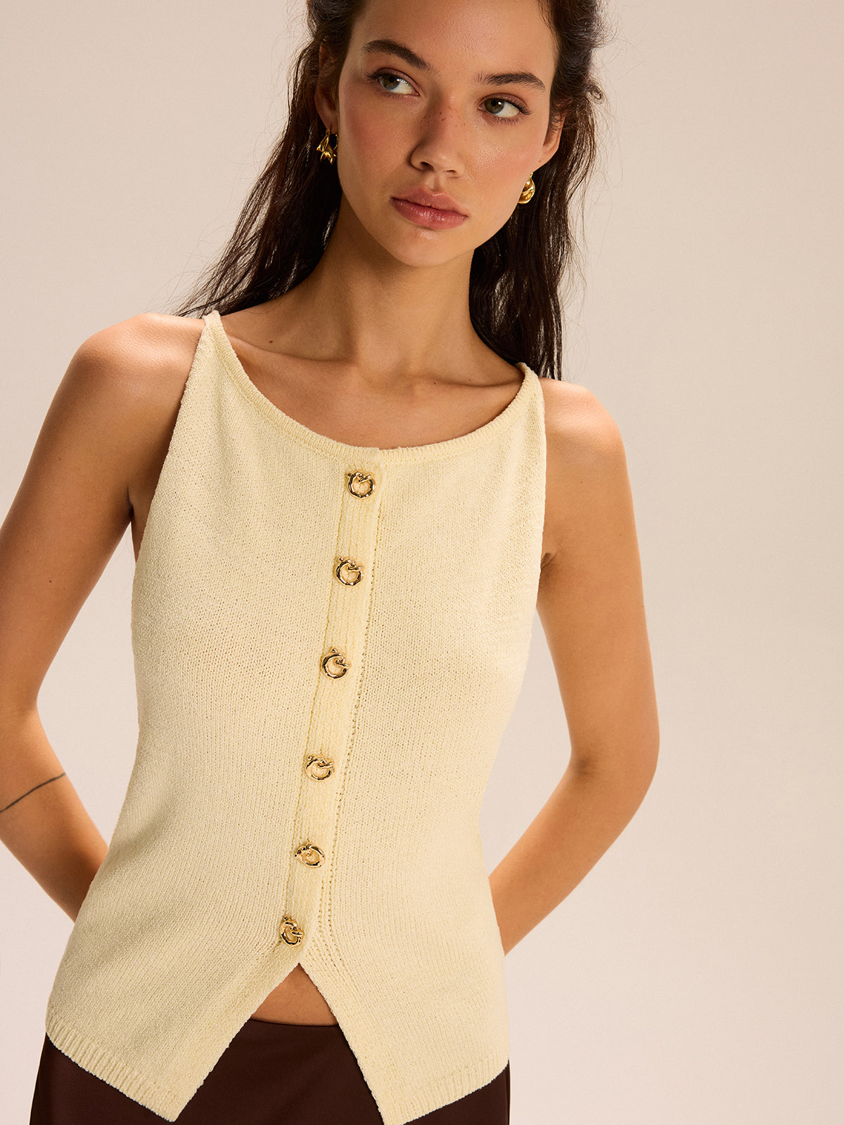 Knit Button-Front Tank Top