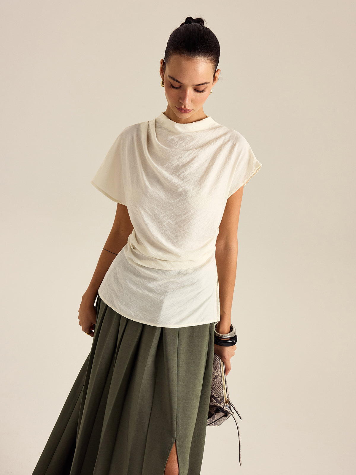 Draped Mock Neck Blouse