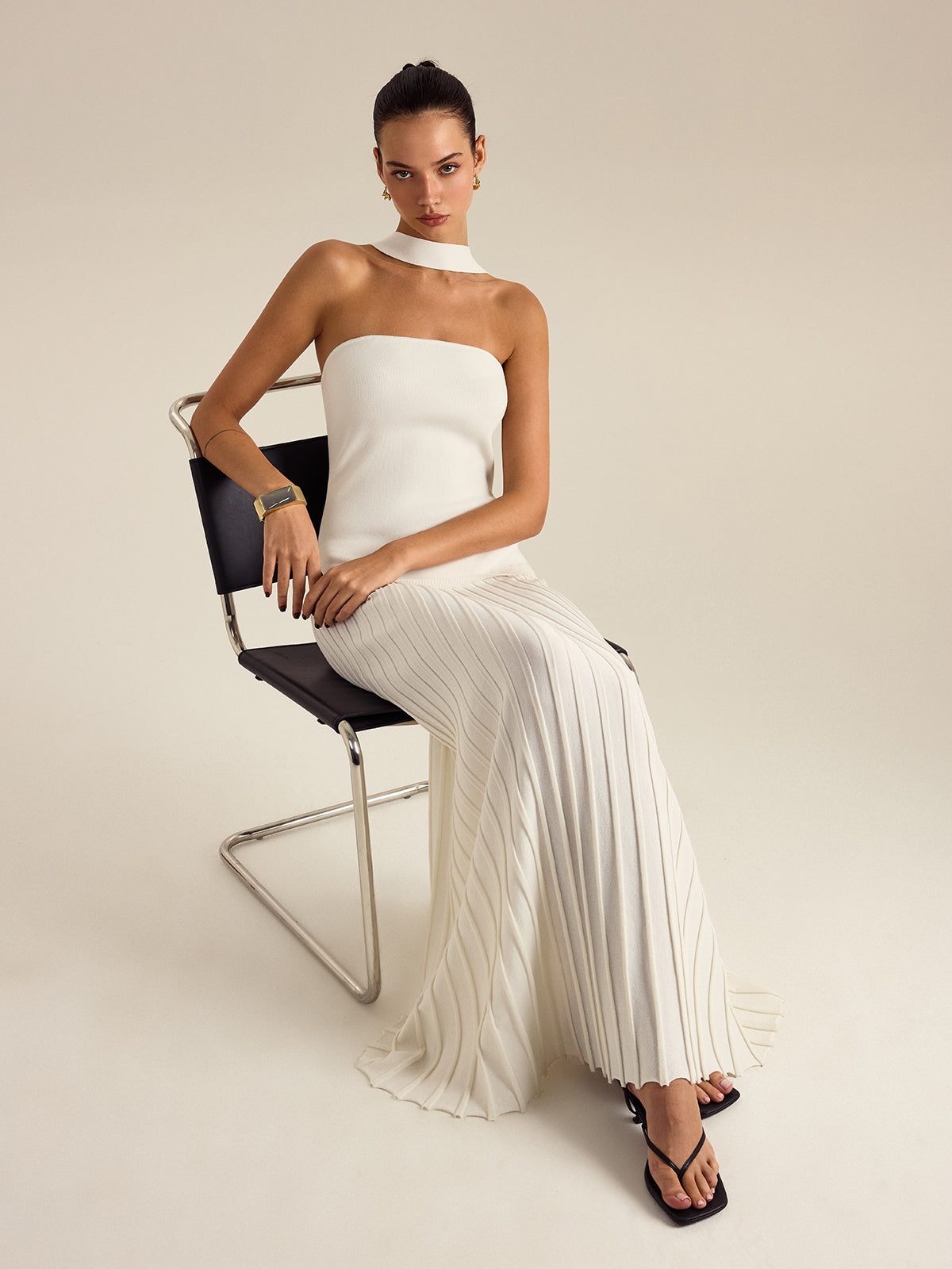 Halterneck Pleated Maxi Dress