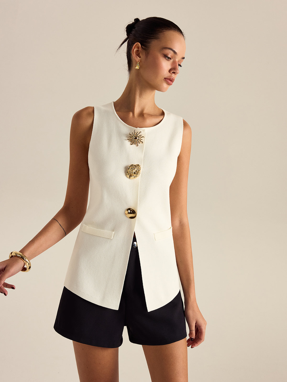 Metal Decor Sleeveless Vest