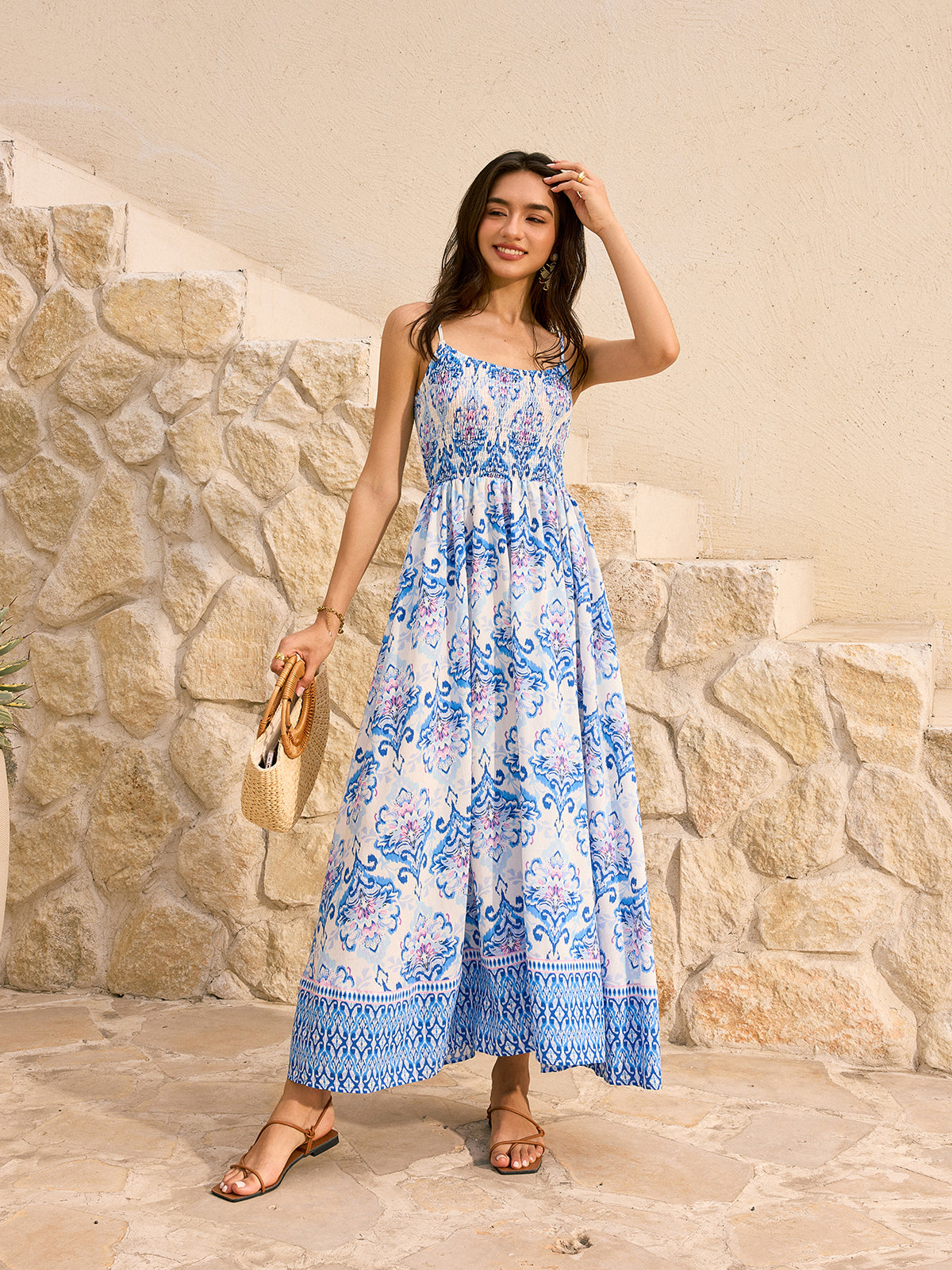 Bohemian Floral Print Flared Maxi Dress