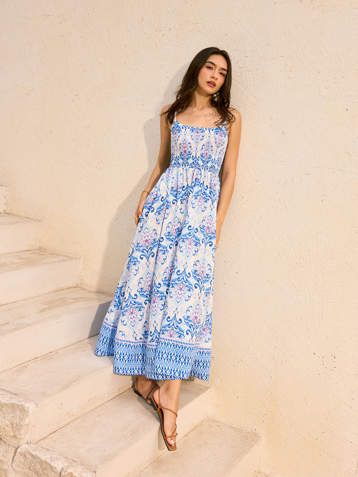Bohemian Floral Print Flared Maxi Dress