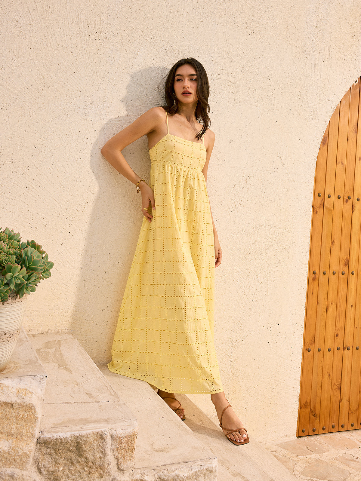 Eyelet Maxi Cami Dress with Cut-Out Back