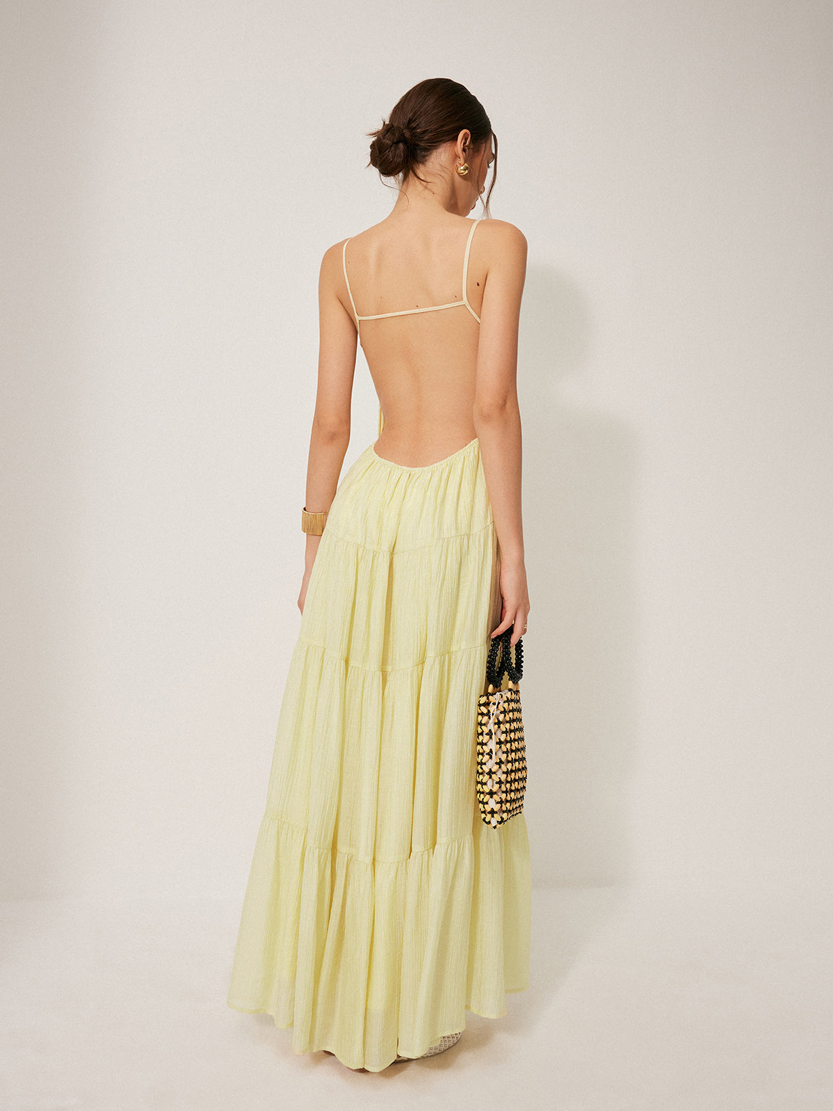 Pleated Backless Tiered Cami Dress