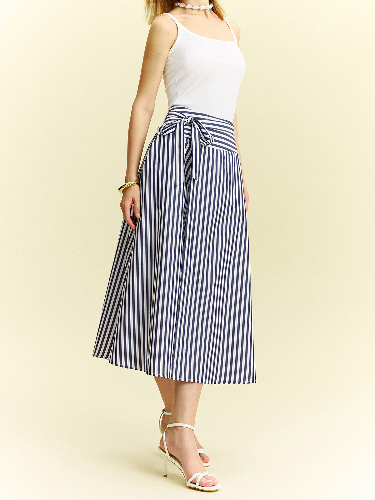 Striped Wrap-Around Midi Skirt