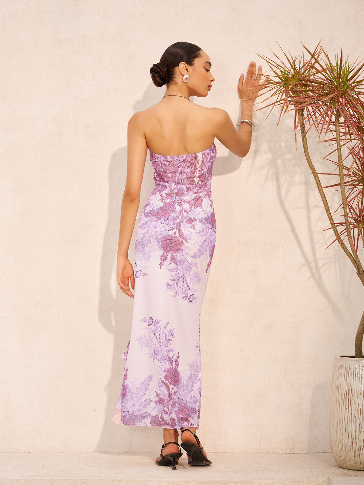 Strapless  Floral Print Split Dress