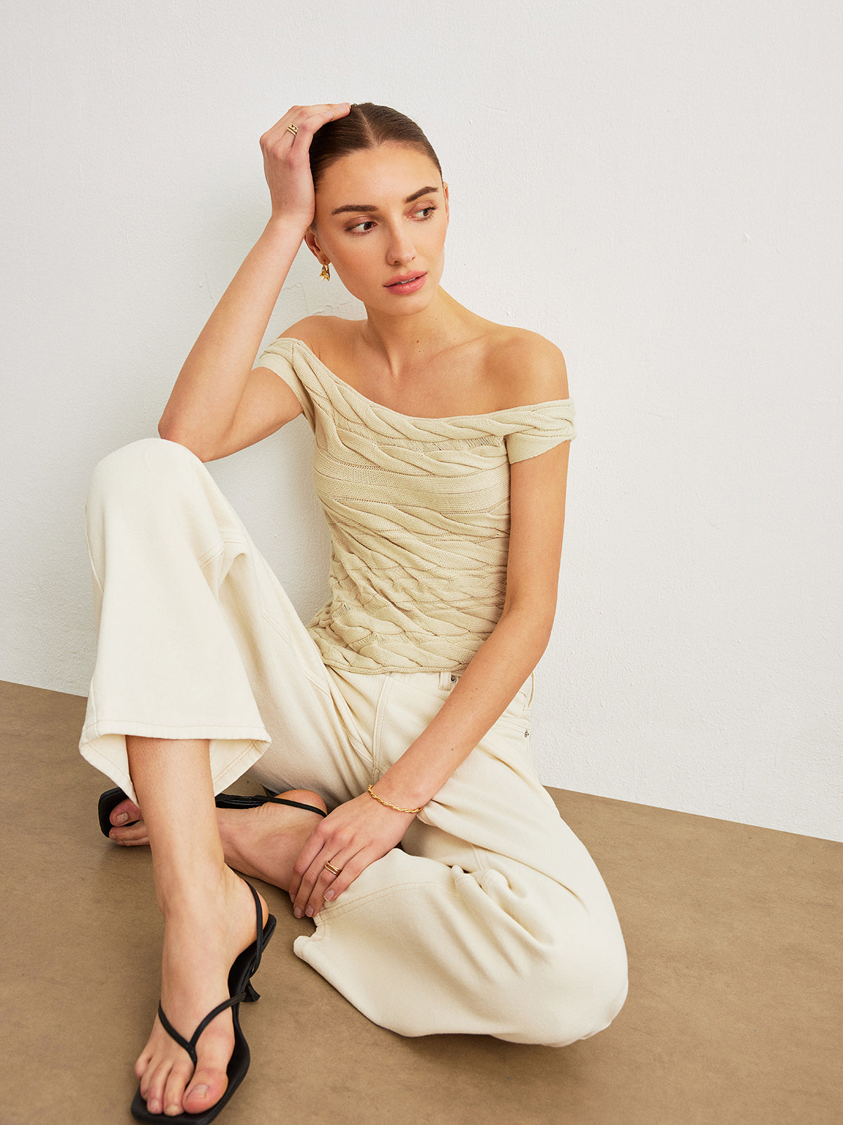 Off-Shoulder Cable Knit Top