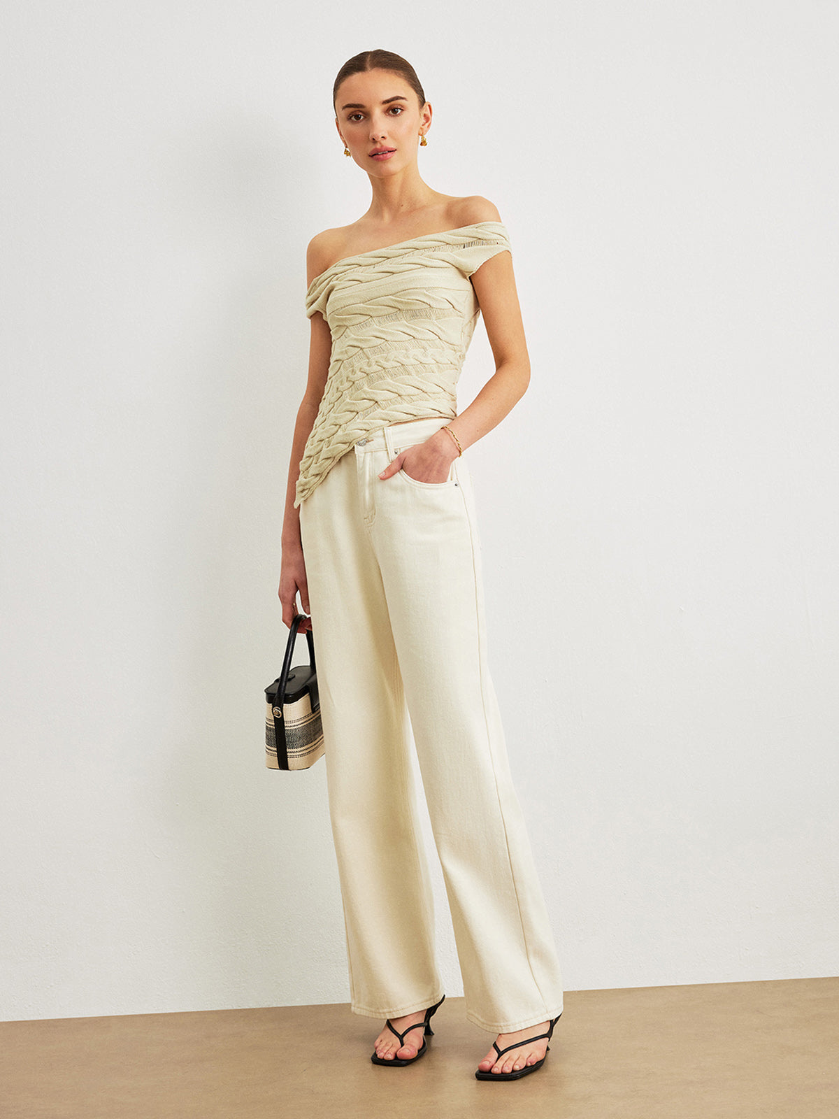 Off-Shoulder Cable Knit Top