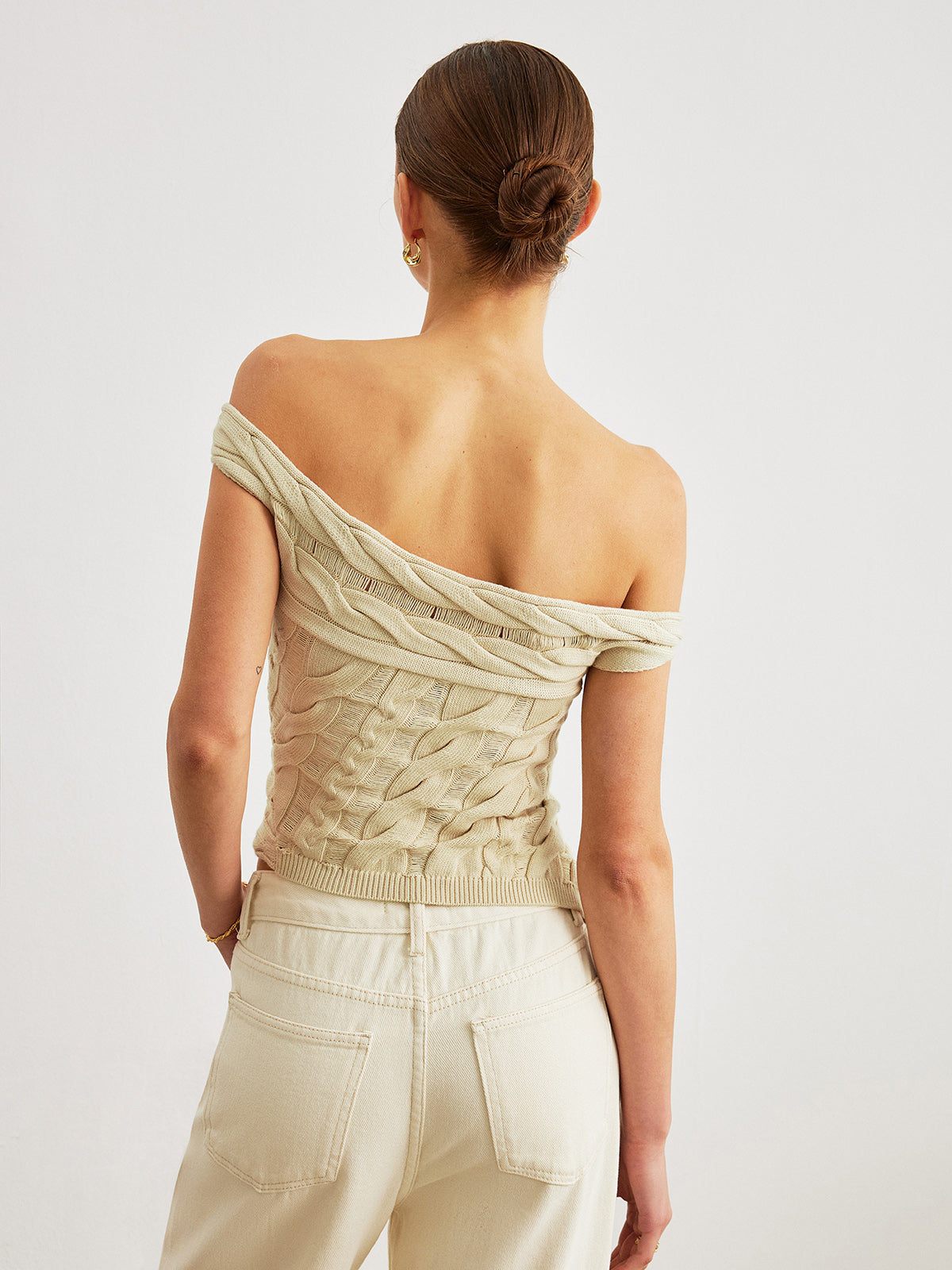 Off-Shoulder Cable Knit Top