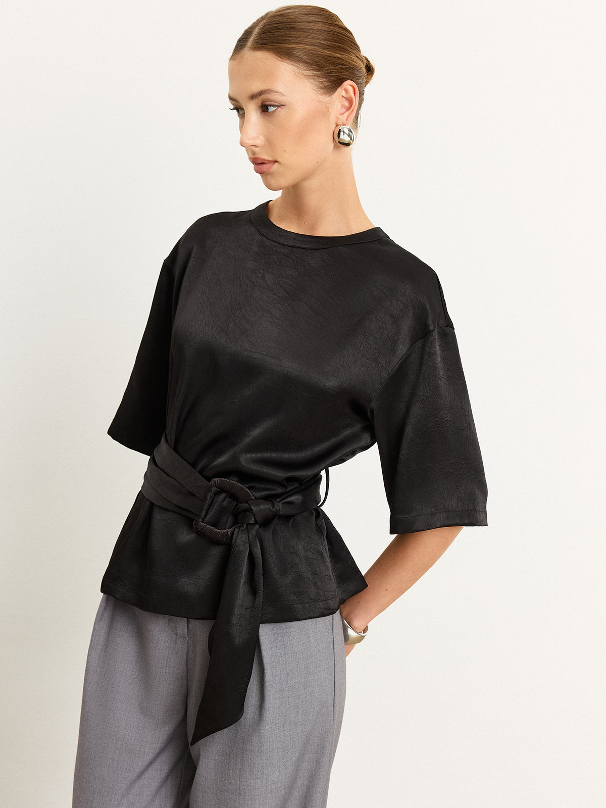 Belted Satin T-Shirt