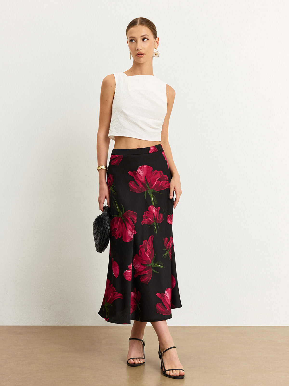 Satin Rose Midi Skirt