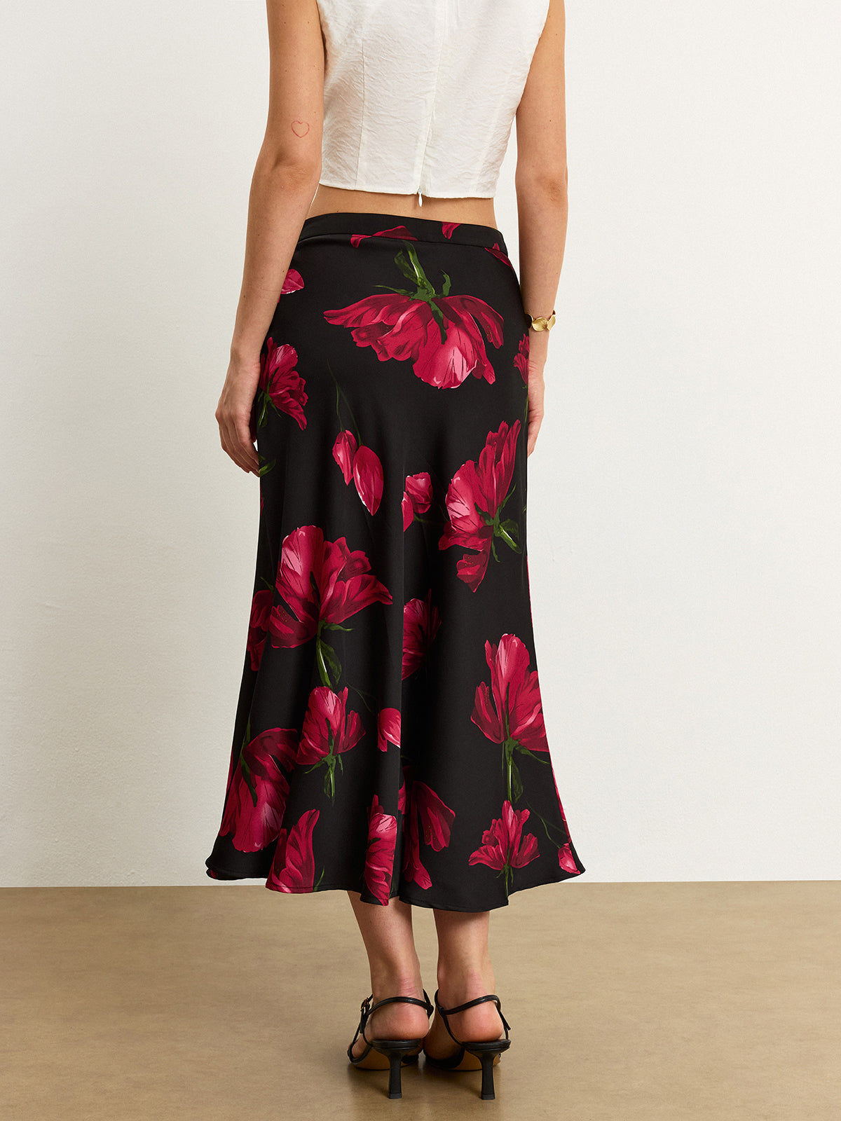 Satin Rose Midi Skirt