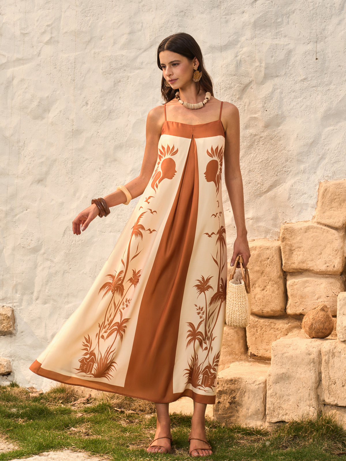 Contrast Panel Boho Print Cami Dress