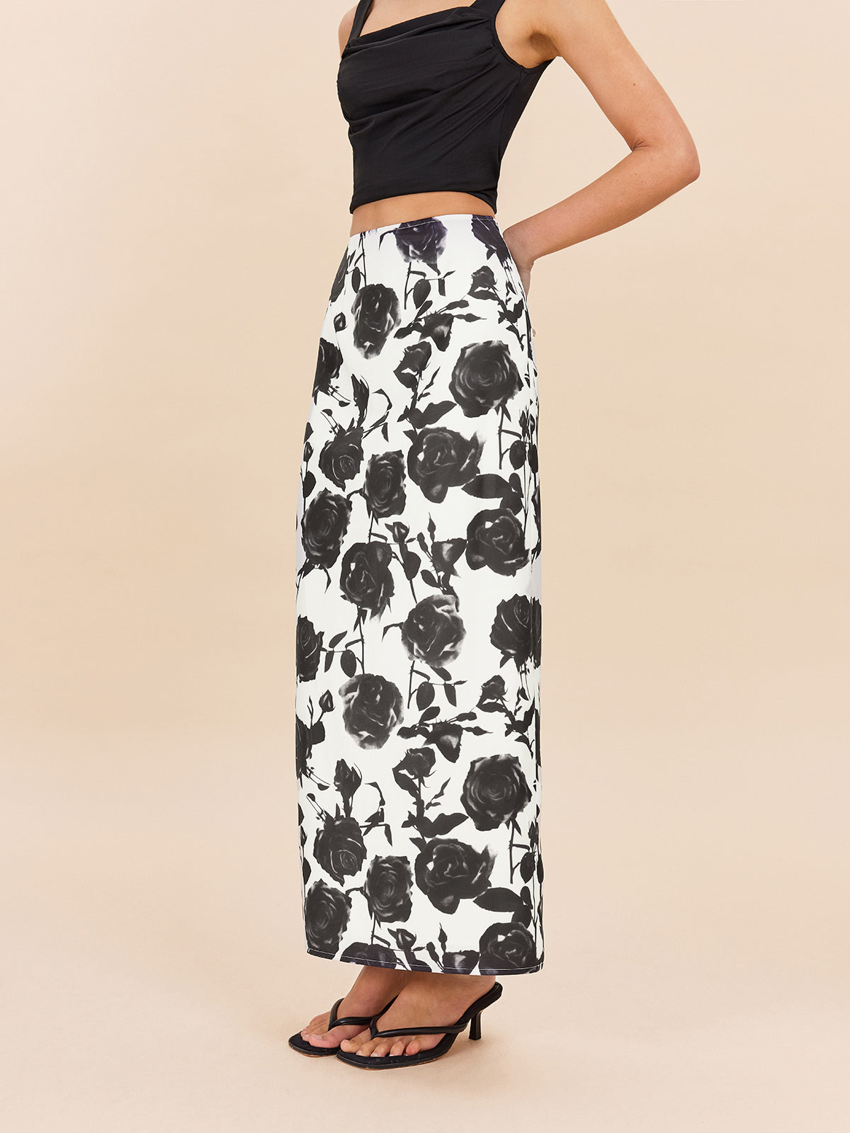 Floral Print Back Slit Skirt