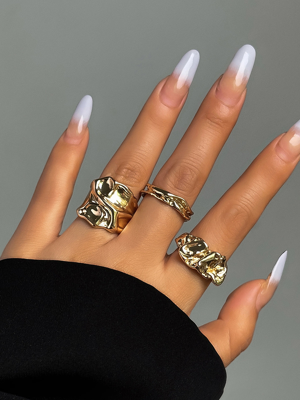 Three-Piece Irregular Golden Tone Ring Set