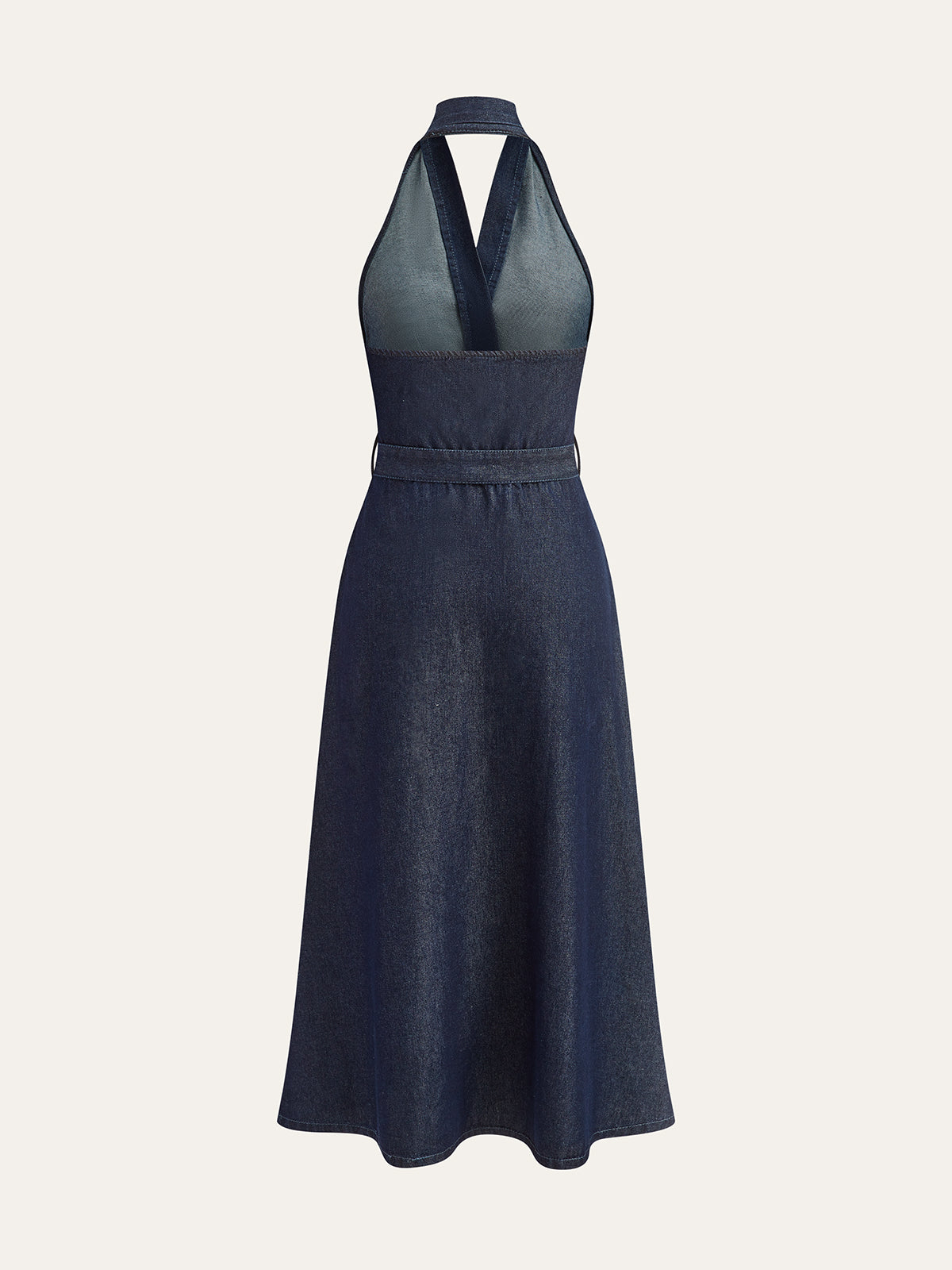 Denim Belted Halter Neck Midi Dress