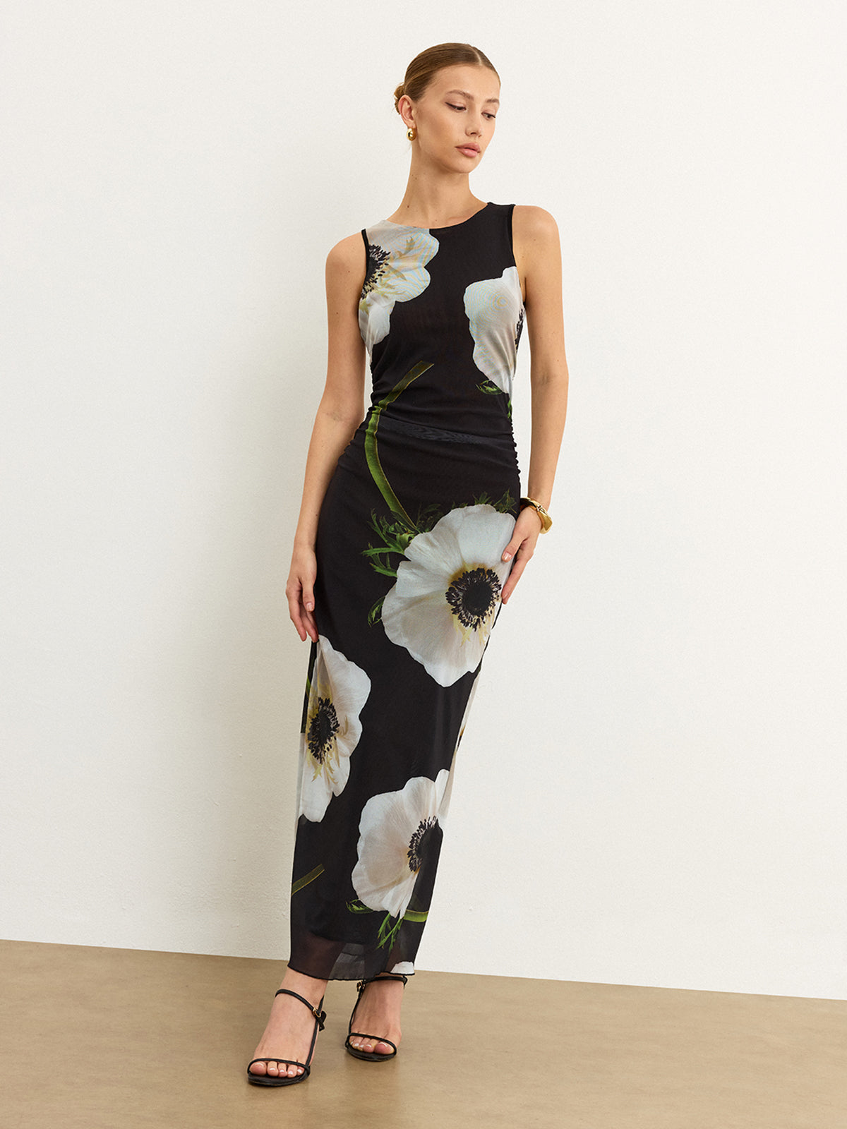 Sheer Floral Print Maxi Dress