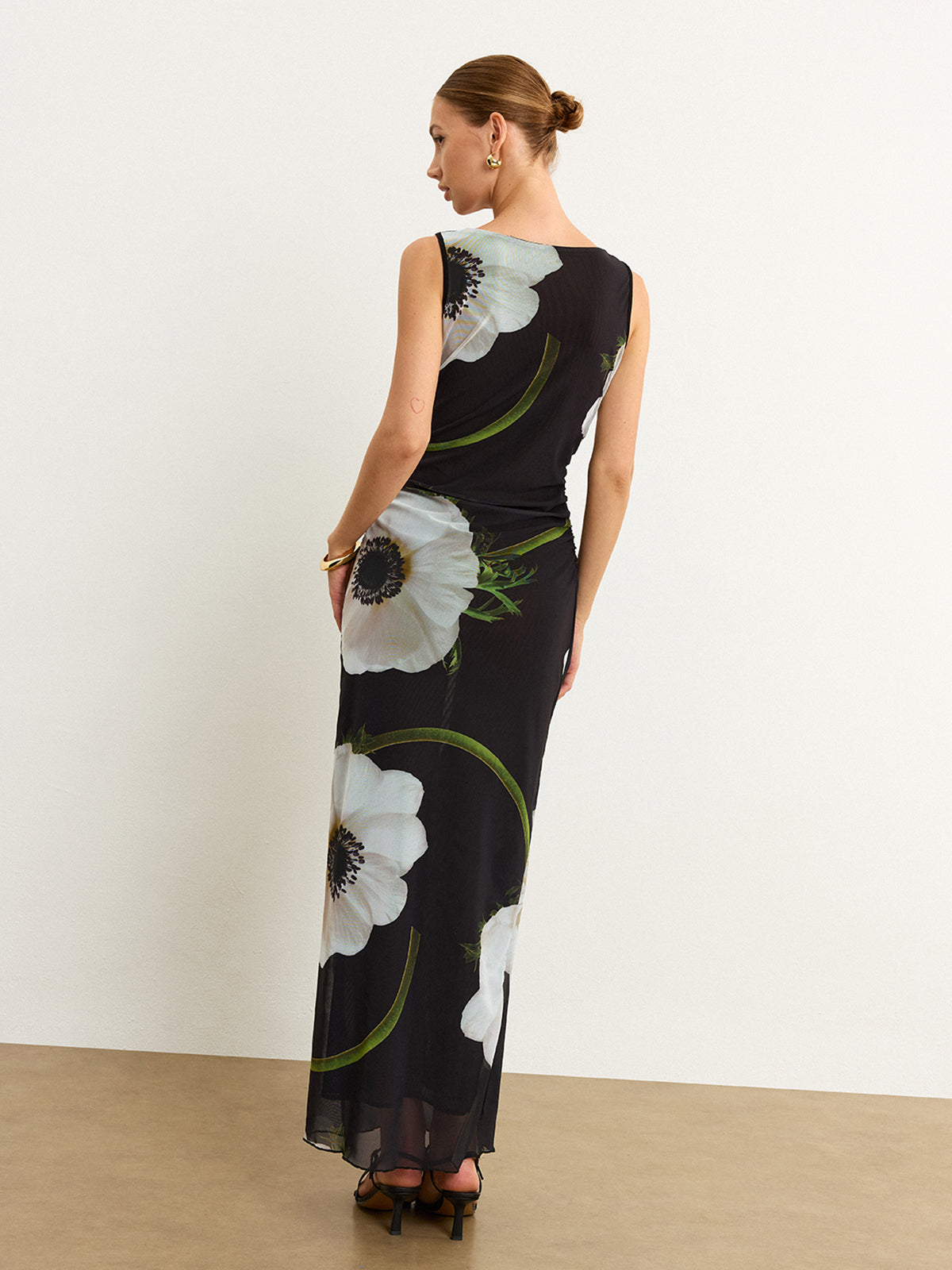 Sheer Floral Print Maxi Dress