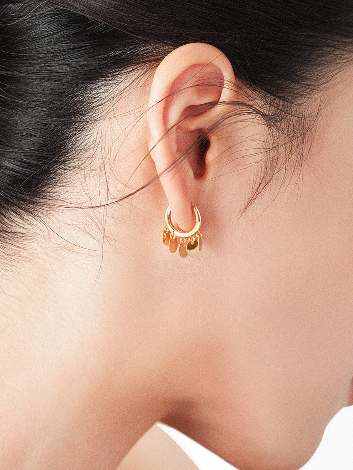 Dangling Disc Charm Hoop Earrings