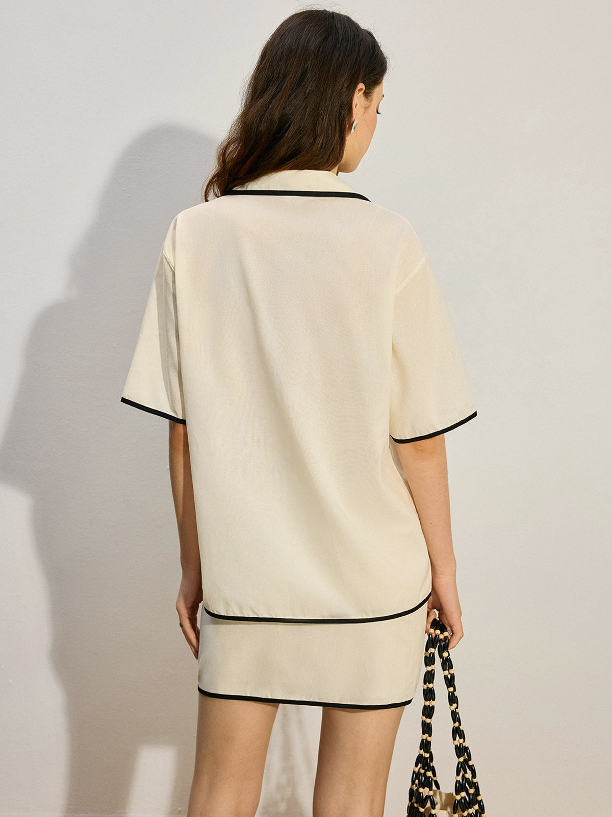 Contrast Trim Tie-Front Skirt Set