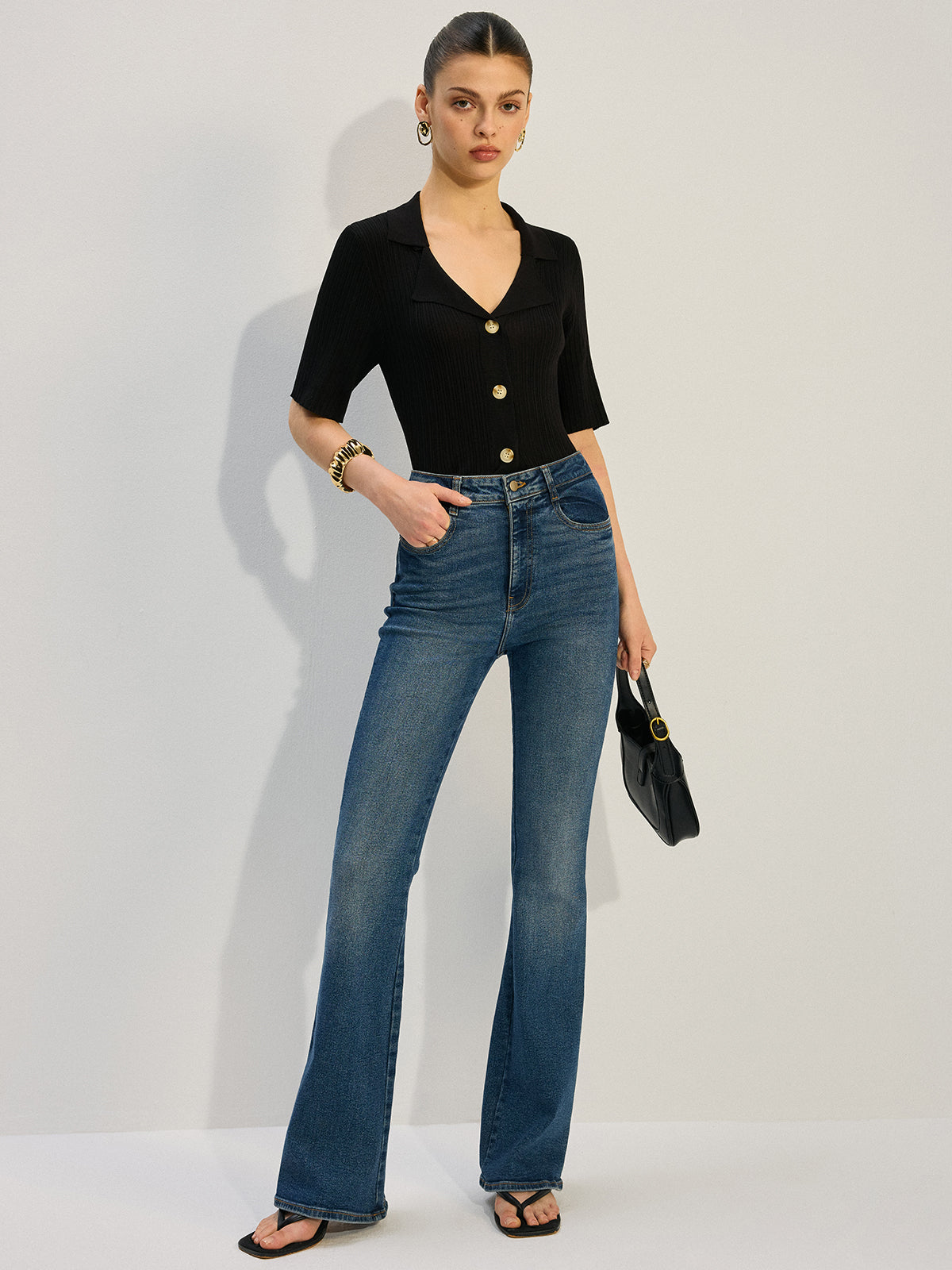 Knit Button-Up Blouse