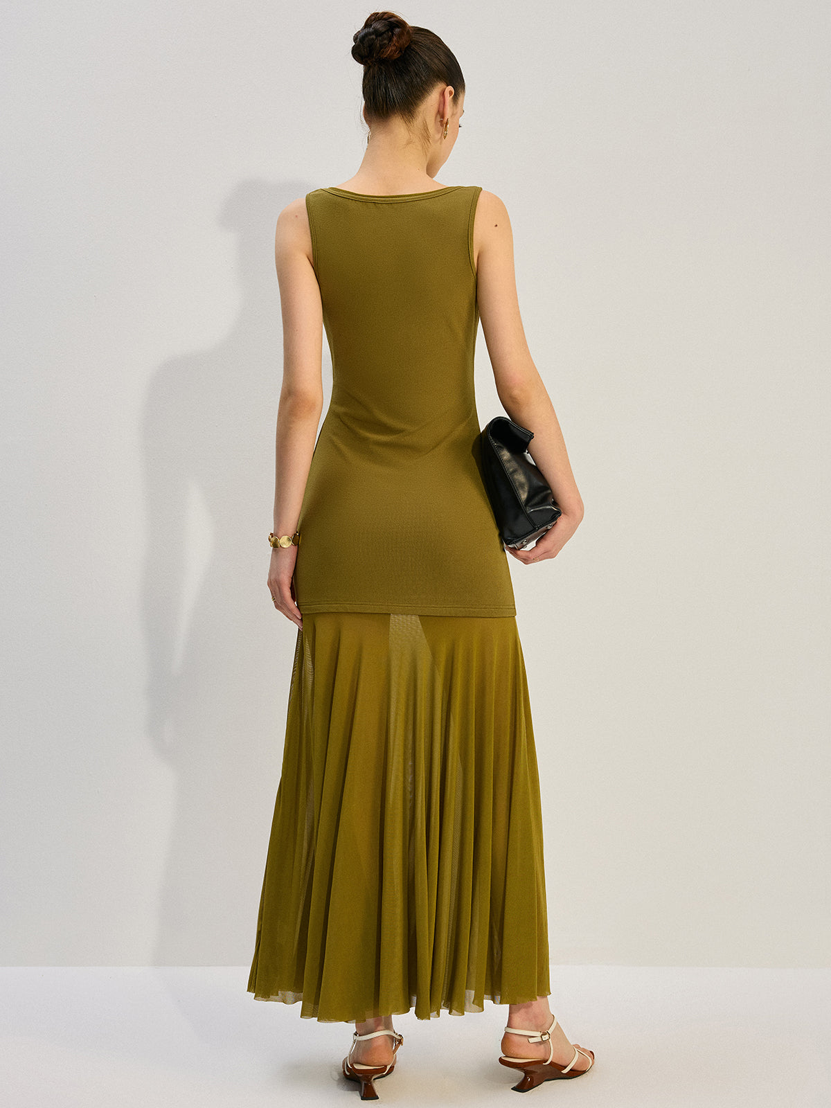 Sleeveless Sheer-Paneled Maxi Dress