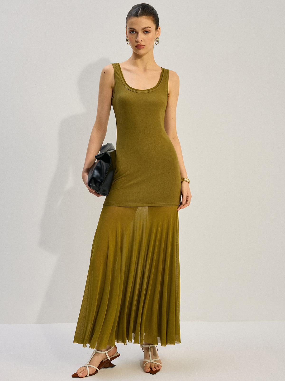 Sleeveless Sheer-Paneled Maxi Dress