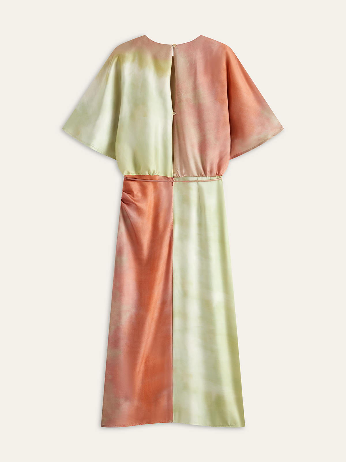 Short-Sleeve Color Gradient Maxi Dress With Cinched Waist
