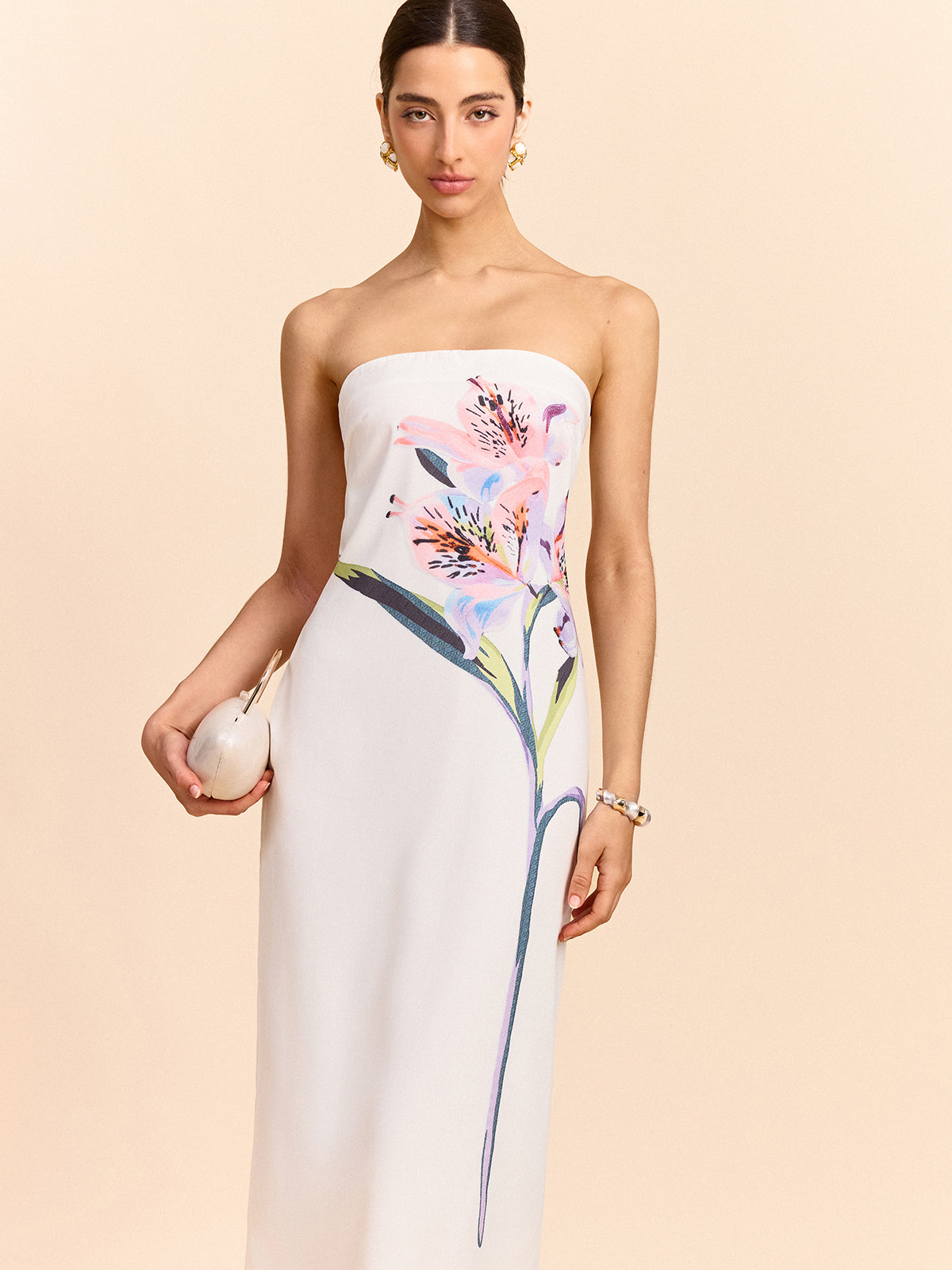 Strapless Floral Print Maxi Dress