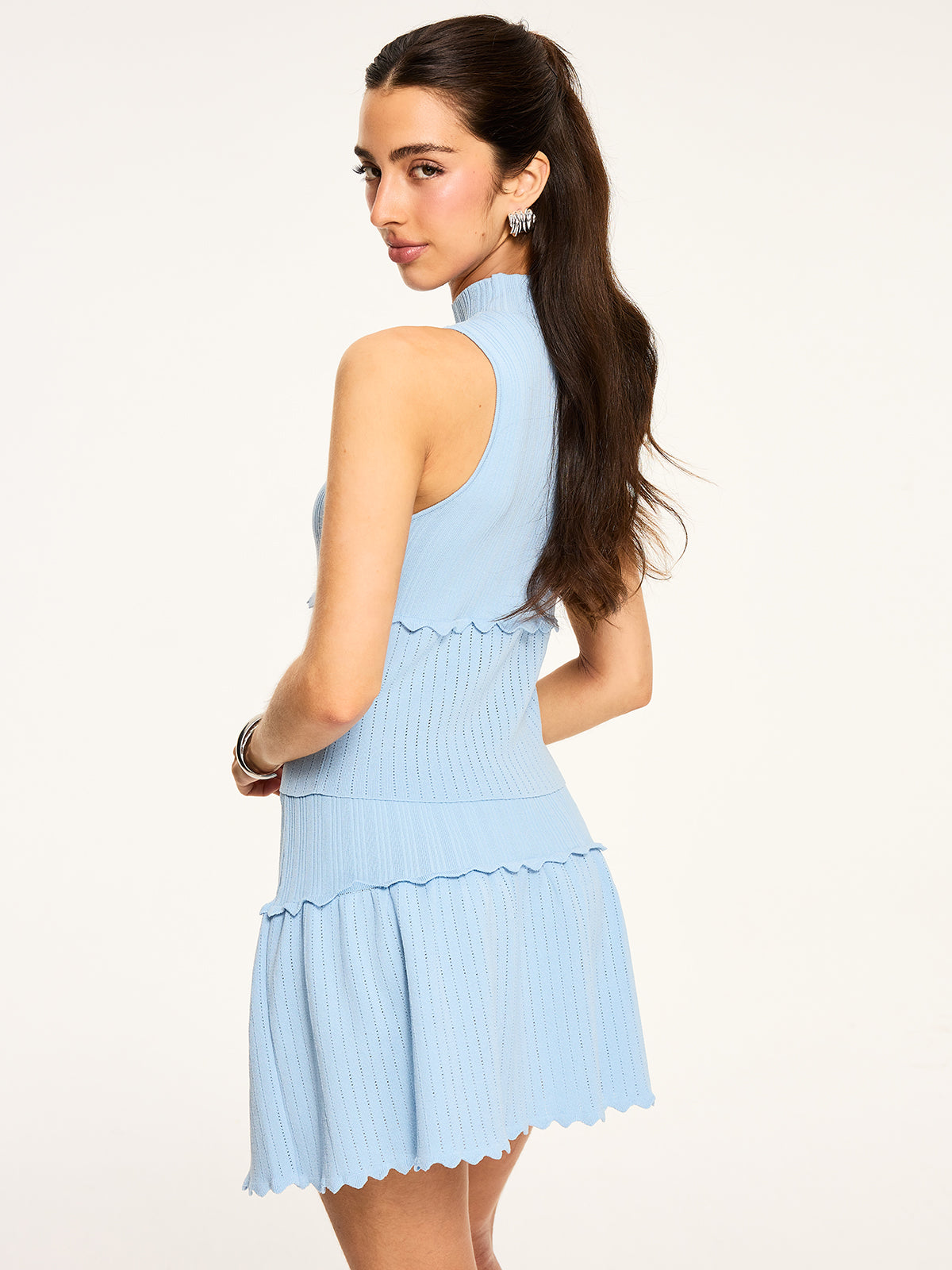 Textured Wavy-Hem Knitted Skirt Set