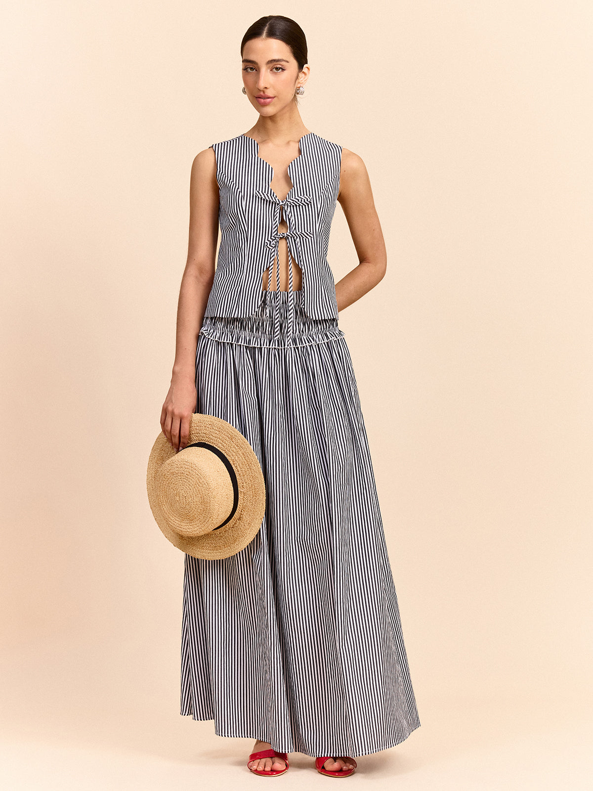 Striped Skirt Set with Tie-Front Top